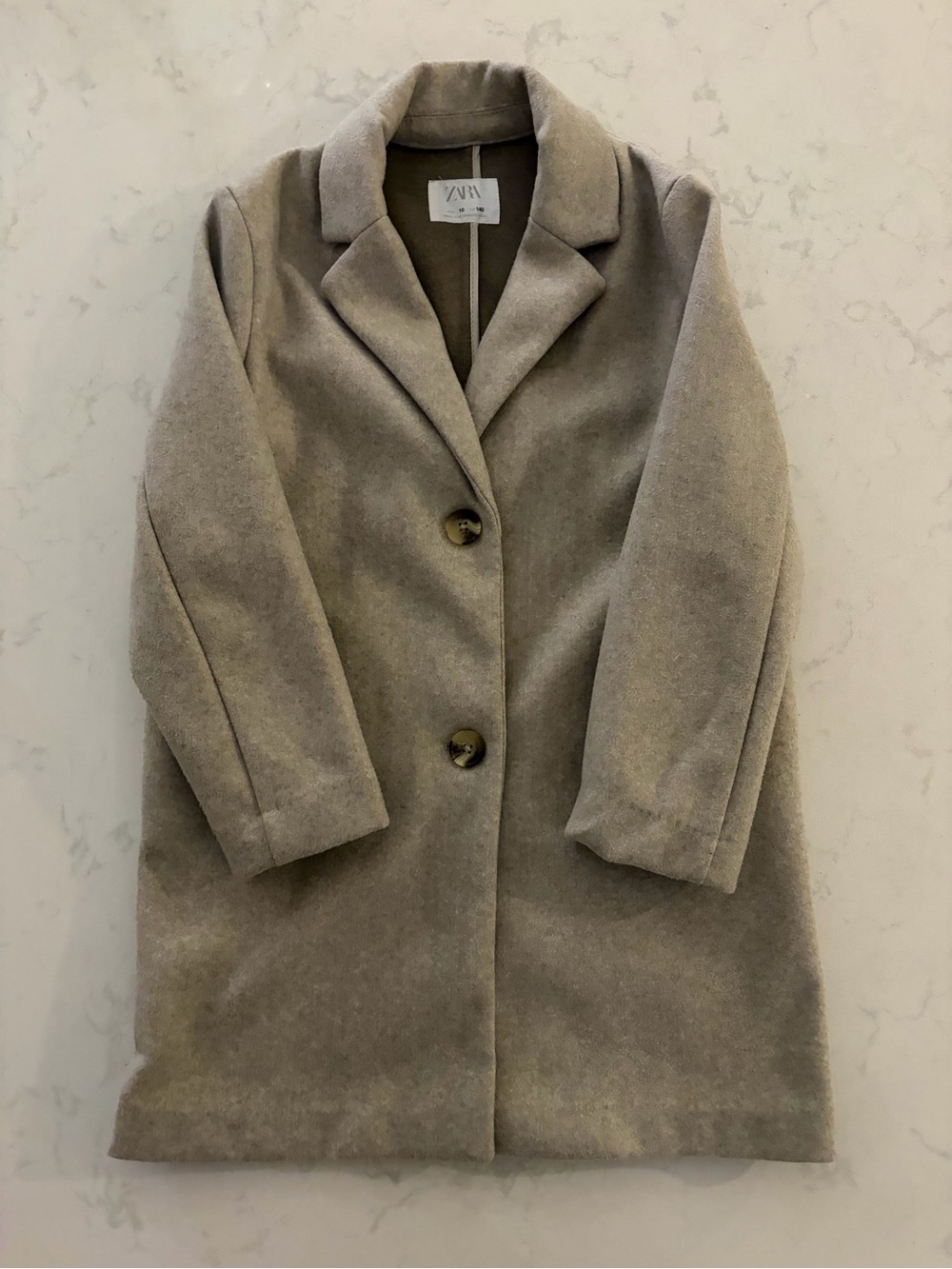 Zara Kids Taupe Single-Breasted Pea Coat